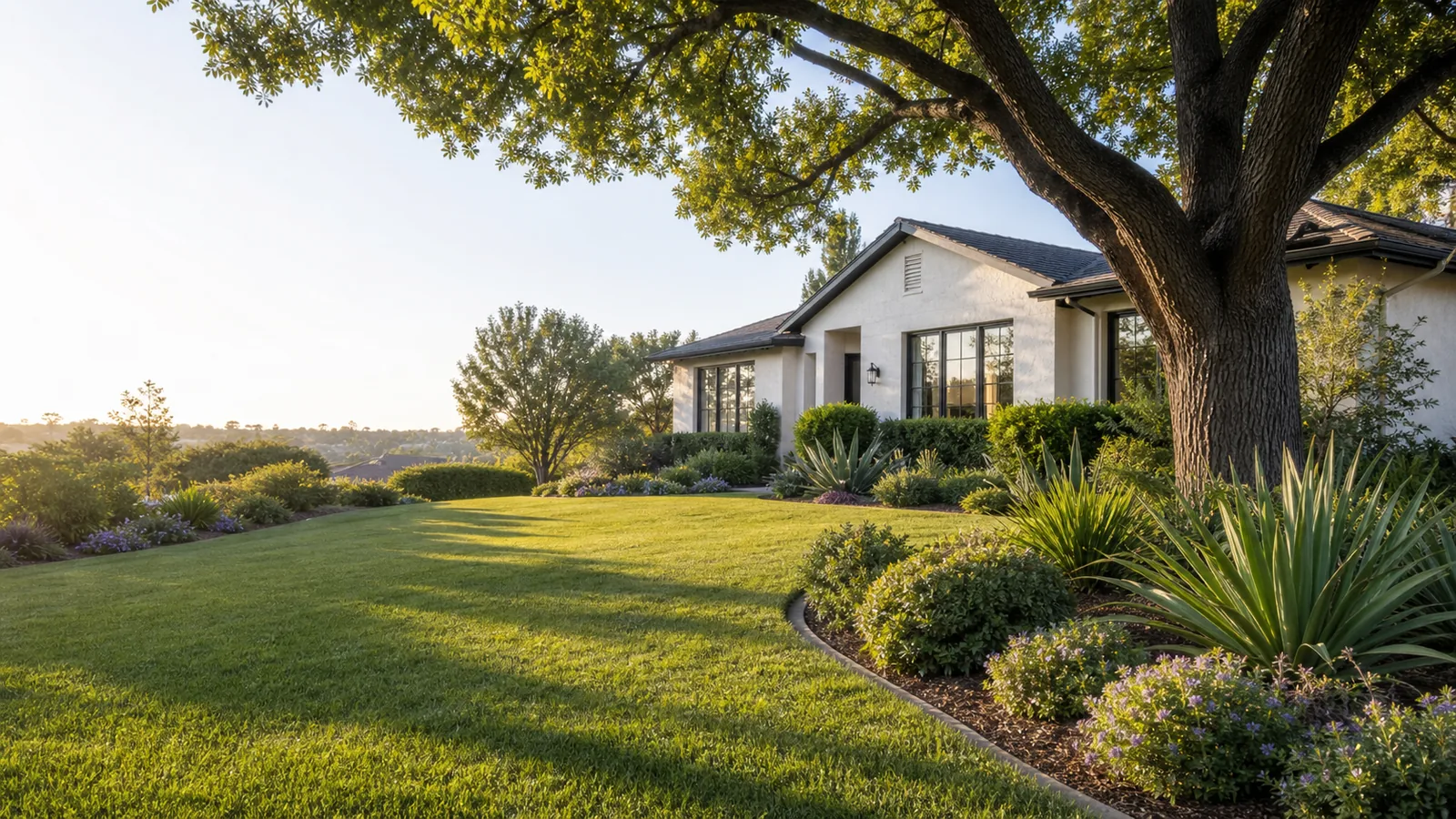 Illustrative maintained lawn and planting beds